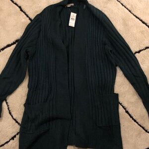 LOFT Dark Teal Ribbed Cardigan